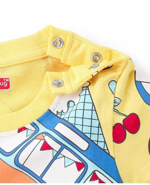 Babyhug Single Jersey  Knit  T-Shirt & Shorts Set with Car Print - Yellow & Blue