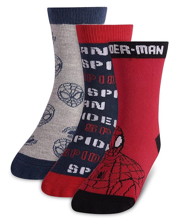 Pine Kids Marvel Non Terry Ankle Length Anti-Bacterial Scoks Spiderman Graphics Pack of 3 - Multicolor