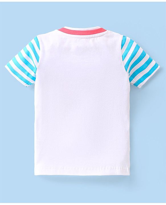 Babyhug Single Jersey Knit Half Sleeves T-Shirt &  Shorts Set with Striped  & Car Print - Blue & Red