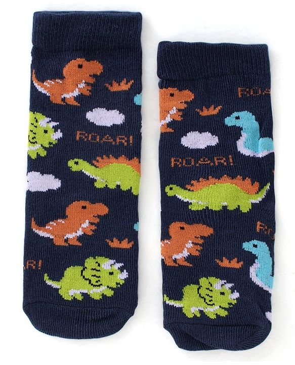 Cute Walk by Babyhug Anti Bacterial Ankle Length Socks Dino Design Pack Of 3 - Multicolour