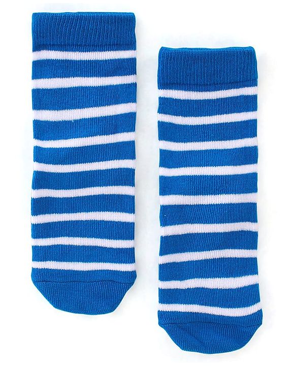 Cute Walk by Babyhug Anti Bacterial Ankle Length Socks Striped & Teddy Design Pack of 3 - Blue & Yellow