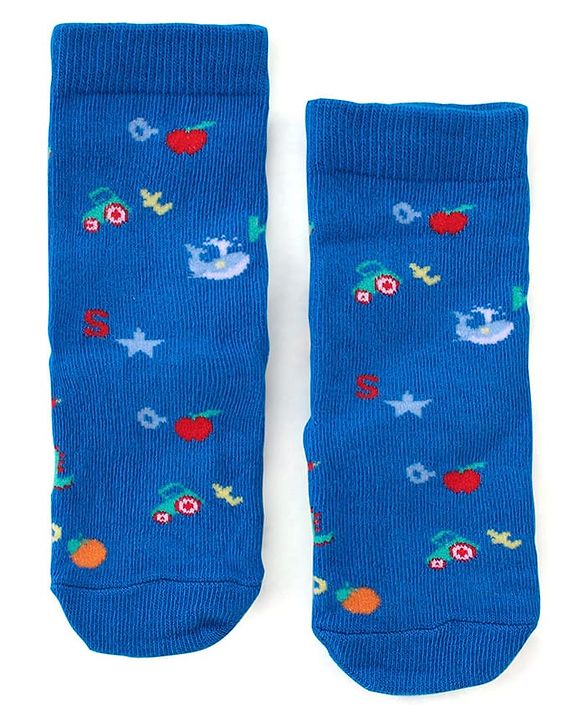 Cute Walk by Babyhug Anti Bacterial Ankle Length Socks Striped & Teddy Design Pack of 3 - Blue & Yellow