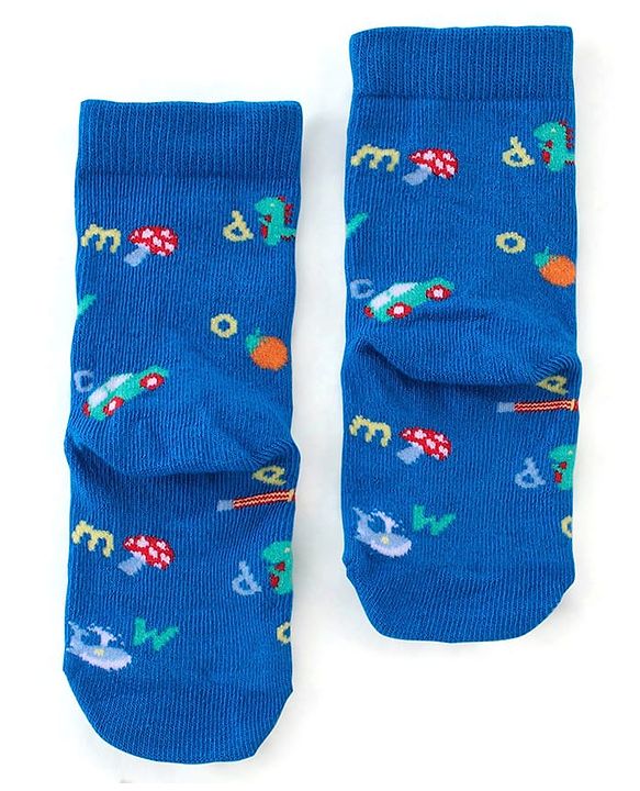 Cute Walk by Babyhug Anti Bacterial Ankle Length Socks Striped & Teddy Design Pack of 3 - Blue & Yellow