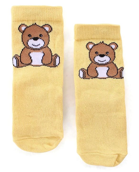 Cute Walk by Babyhug Anti Bacterial Ankle Length Socks Striped & Teddy Design Pack of 3 - Blue & Yellow