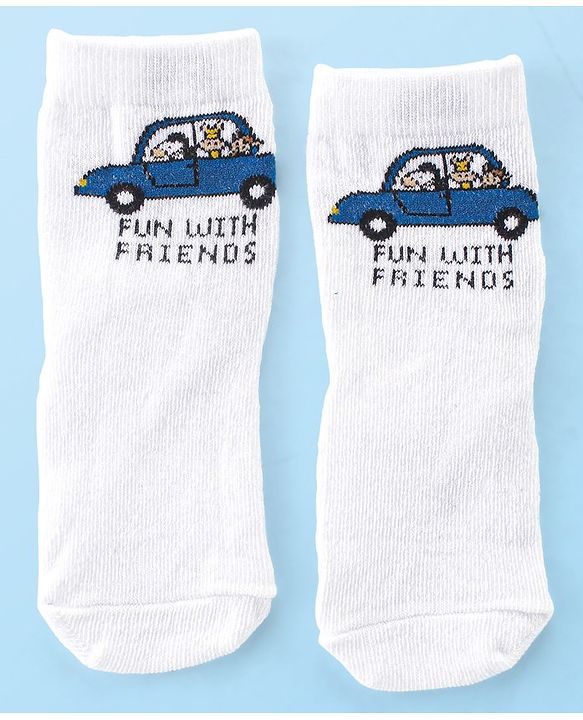 Cute Walk by Babyhug Anti Bacterial Ankle Length Socks Car Design Pack Of 3 - Multicolour