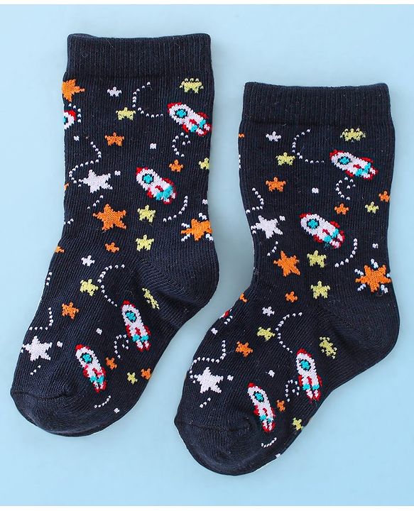 Cute Walk by Babyhug Anti Bacterial Ankle Length Socks Rocket Design Pack Of 3 - Multicolour