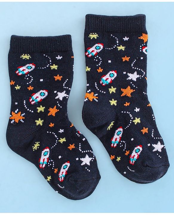 Cute Walk by Babyhug Anti Bacterial Ankle Length Socks Rocket Design Pack Of 3 - Multicolour