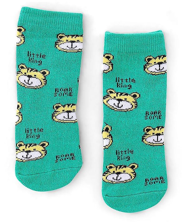 Cute Walk by Babyhug Anti Bacterial Ankle Length Socks Tiger Design Pack Of 3 - Green