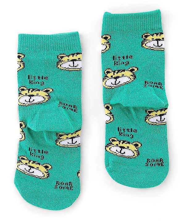 Cute Walk by Babyhug Anti Bacterial Ankle Length Socks Tiger Design Pack Of 3 - Green