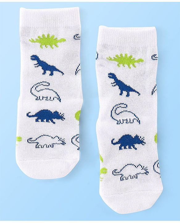 Cute Walk by Babyhug Anti Bacterial Ankle Length Socks Striped & Dino Design Pack of 3 - Multicolour