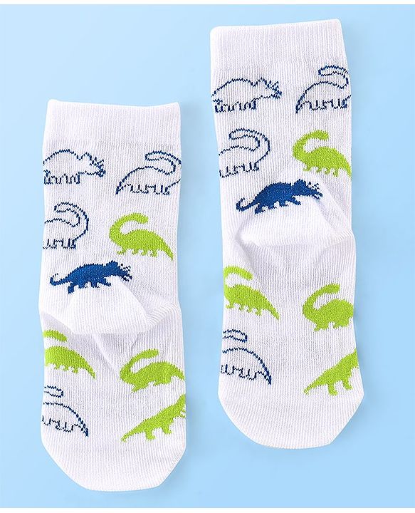 Cute Walk by Babyhug Anti Bacterial Ankle Length Socks Striped & Dino Design Pack of 3 - Multicolour