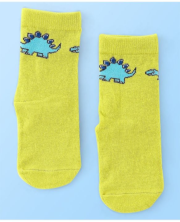 Cute Walk by Babyhug Anti Bacterial Ankle Length Socks Striped & Dino Design Pack of 3 - Multicolour