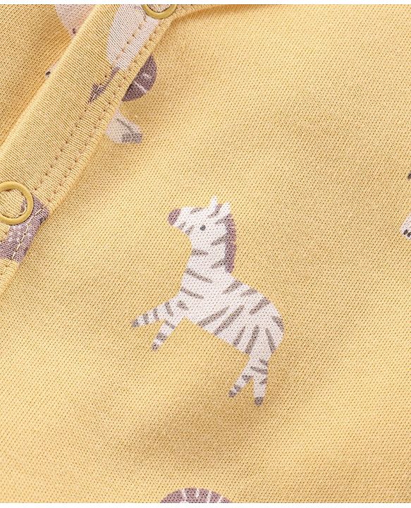 Babyhug 100% Cotton Knit Half Sleeves T-Shirt & Shorts With Animals Print - Yellow