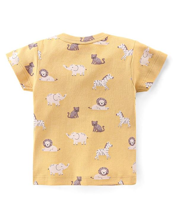 Babyhug 100% Cotton Knit Half Sleeves T-Shirt & Shorts With Animals Print - Yellow