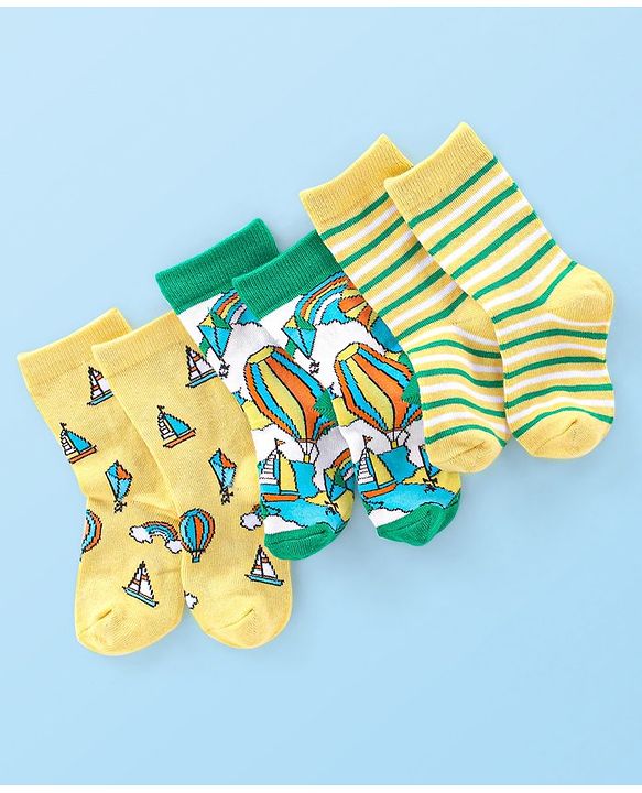Cute Walk by Babyhug Anti Bacterial Ankle Length Socks Boat Design Pack Of 3 - Multicolour