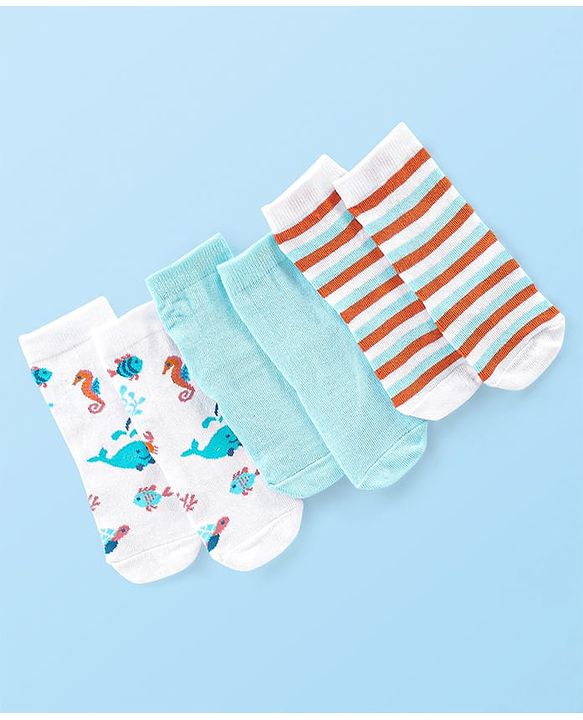 Cute Walk by Babyhug Anti Bacterial Ankle Length Socks Fish Design Pack Of 3 - Multicolour