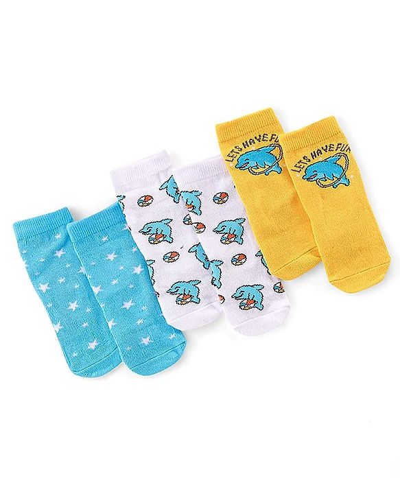 Cute Walk by Babyhug Anti Bacterial Ankle Length Socks Dolphin Design Pack Of 3 - Multicolour