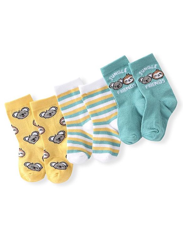 Cute Walk by Babyhug Anti Bacterial Ankle Length Socks Koala Design Pack Of 3 - Multicolour