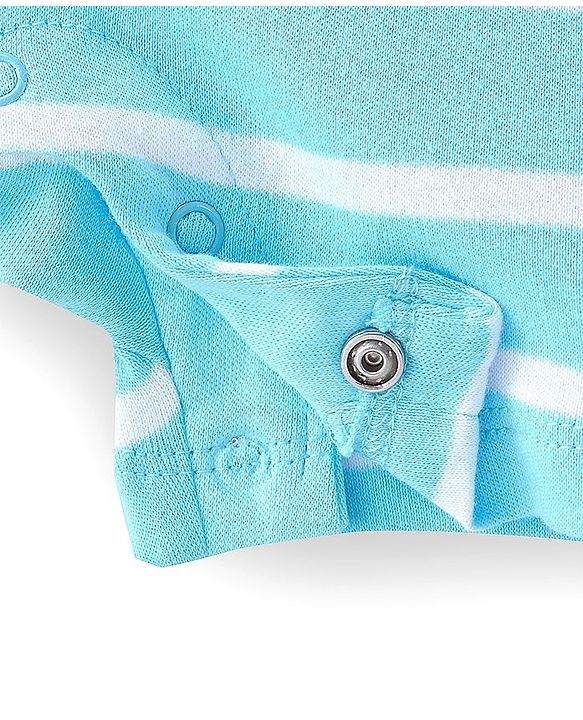 Babyhug 100% Cotton Knit Interlock Half Sleeves Romper with Striped & Animals Print - Blue