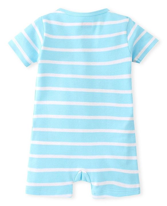 Babyhug 100% Cotton Knit Half Sleeves Romper with Bear Print - Blue