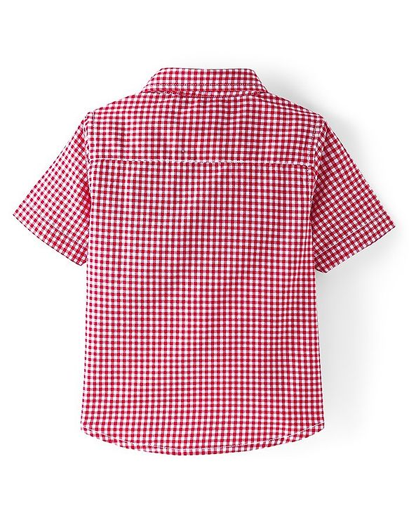 Babyhug 100% Cotton Woven Half Sleeve Regular Collar Checks Shirt with Bow Applique - Red