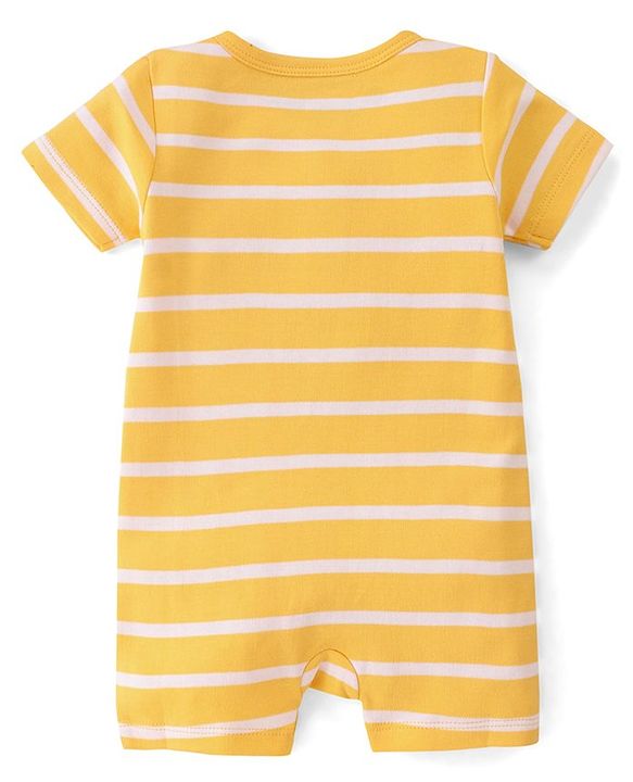 Babyhug 100% Cotton Knit Half Sleeves Romper with Elephant Print - Yellow
