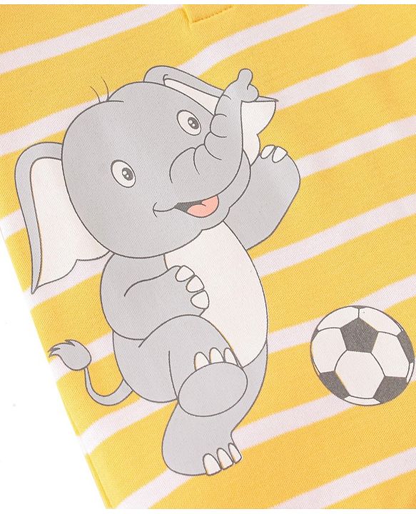 Babyhug 100% Cotton Knit Half Sleeves Romper with Elephant Print - Yellow