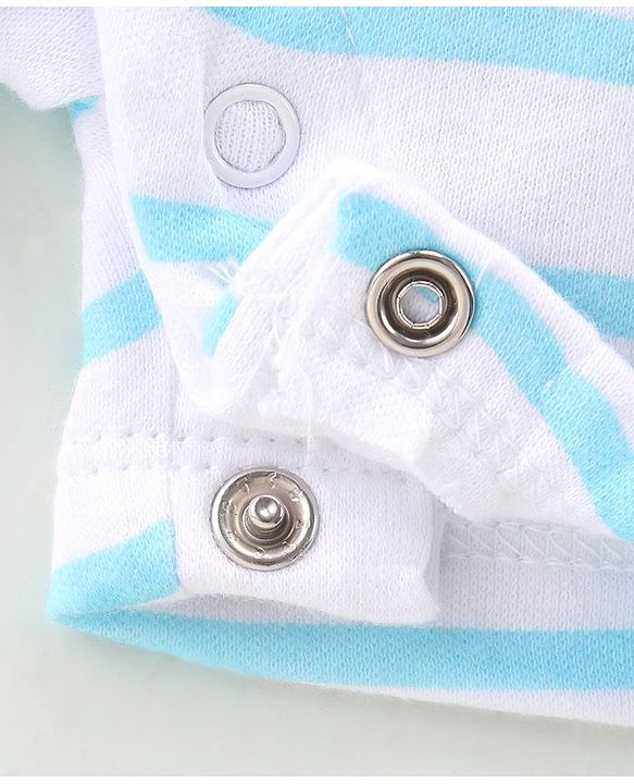 Babyhug 100% Cotton Knit Half Sleeves Striped Romper with Lion Print - Blue