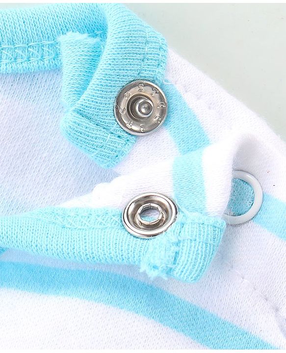 Babyhug 100% Cotton Knit Half Sleeves Striped Romper with Lion Print - Blue