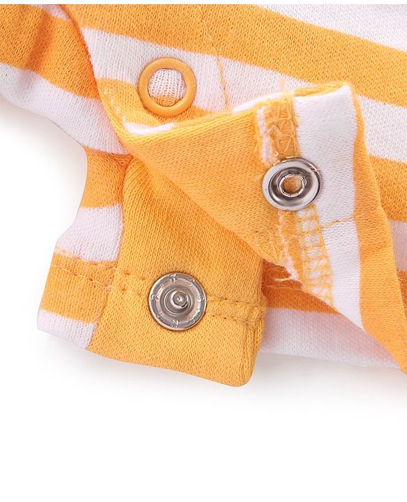 Babyhug 100% Cotton Knit Half Sleeves Romper With Striped Print - Yellow