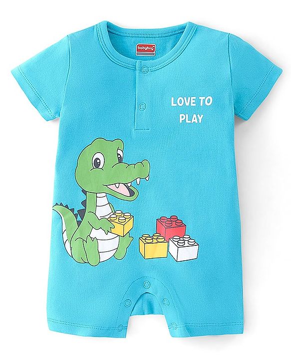 Babyhug 100% Cotton Half Sleeves Romper With Animals Print Pack Of 2 - Blue & White