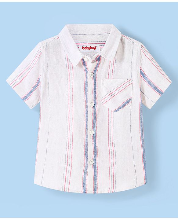 Babyhug Cotton Half Sleeves Striped Shirt - White