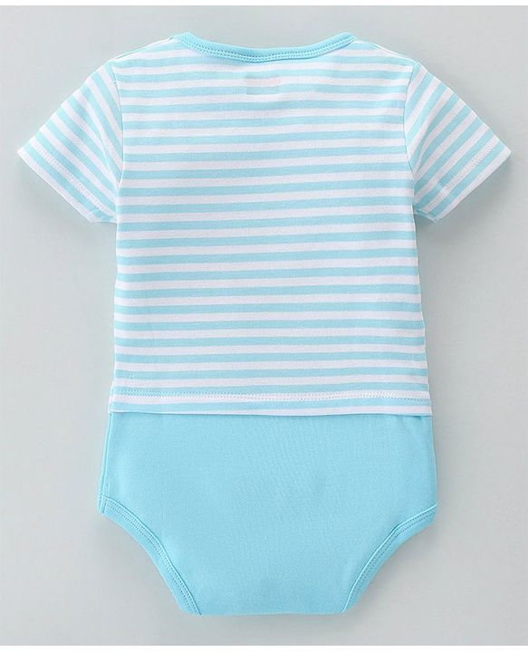 Babyhug 100% Cotton Knit Half Sleeves Onesie Dino Print - Blue