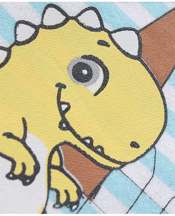 Babyhug 100% Cotton Knit Half Sleeves Onesie Dino Print - Blue