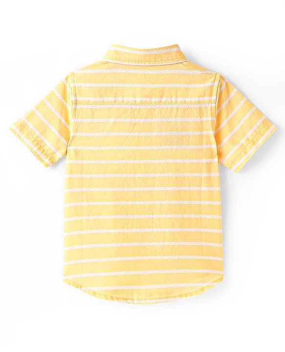 Babyhug Cotton Woven Half Sleeve Regular Collar Stripe Shirt - Yellow