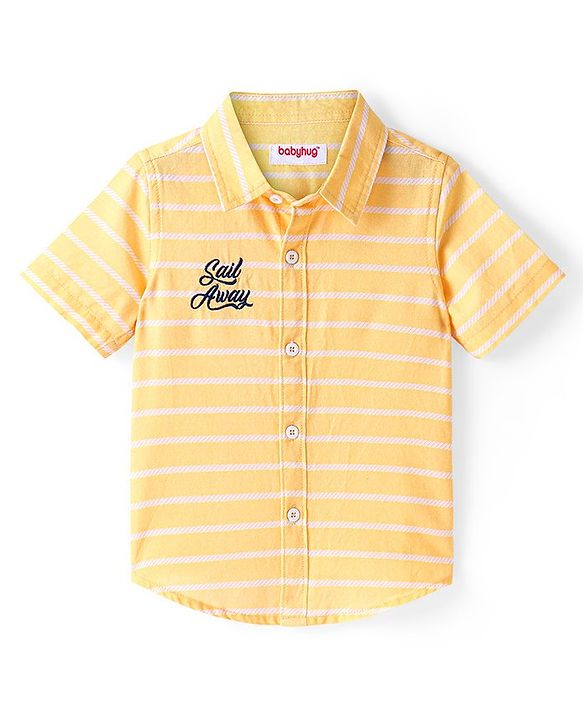 Babyhug Cotton Woven Half Sleeve Regular Collar Stripe Shirt - Yellow