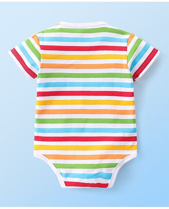 Babyhug 100% Cotton Knit Half Sleeves Onesies Striped & Crocodile Print Pack of 3  - Multicolour