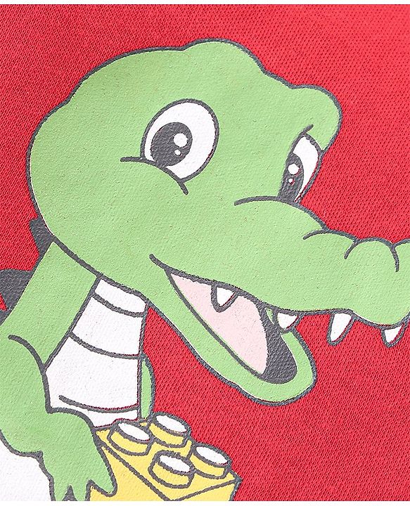 Babyhug 100% Cotton Knit Half Sleeves Onesies Striped & Crocodile Print Pack of 3  - Multicolour