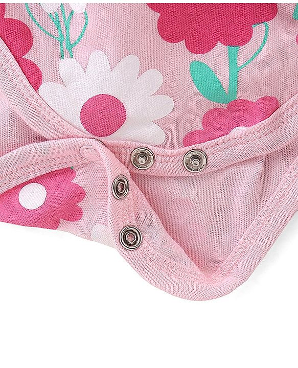 Babyhug 100% Cotton Knit Sleeveless Floral Printed Frock Style Onesie - Pink