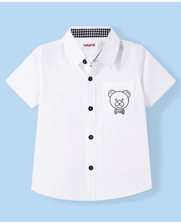 Babyhug Cotton Woven Half Sleeves Shirt Bear Print - White