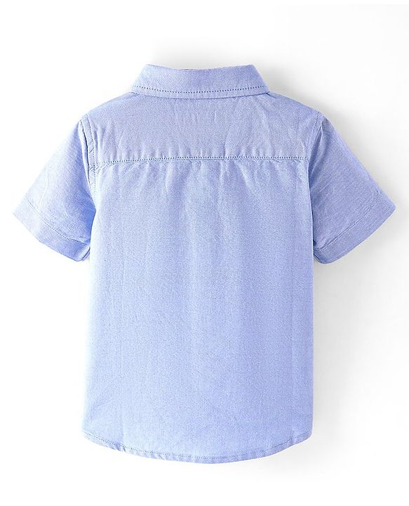 Babyhug 100% Cotton Woven Half Sleeves Solid Shirt with Tiger Print - Blue