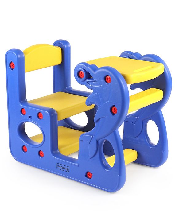 Babyhug Single Seater Dolphin Study Desk For Nursery with Under Seat Storage Easy Assembly - Blue & Yellow