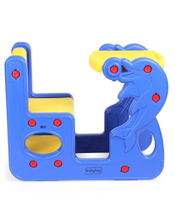 Babyhug Single Seater Dolphin Study Desk For Nursery with Under Seat Storage Easy Assembly - Blue & Yellow