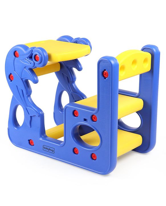 Babyhug Single Seater Dolphin Study Desk For Nursery with Under Seat Storage Easy Assembly - Blue & Yellow