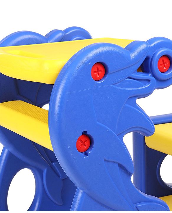 Babyhug Single Seater Dolphin Study Desk For Nursery with Under Seat Storage Easy Assembly - Blue & Yellow