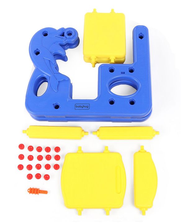 Babyhug Single Seater Dolphin Study Desk For Nursery with Under Seat Storage Easy Assembly - Blue & Yellow