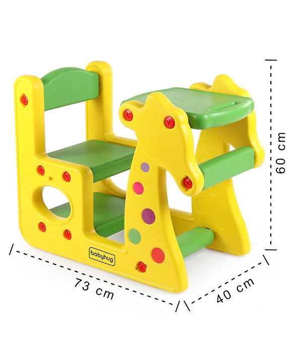 Babyhug Single Seater Giraffe Study Desk For Nursery with Under Seat Storage Easy Assembly  - Yellow & Green