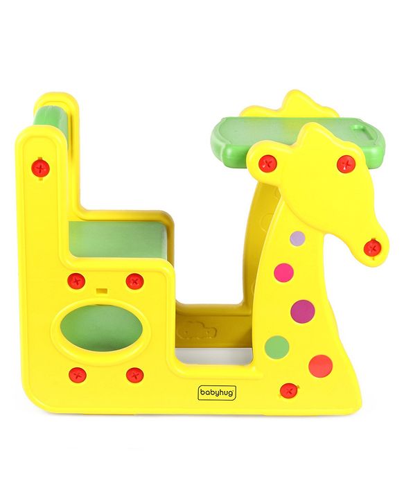 Babyhug Single Seater Giraffe Study Desk For Nursery with Under Seat Storage Easy Assembly  - Yellow & Green