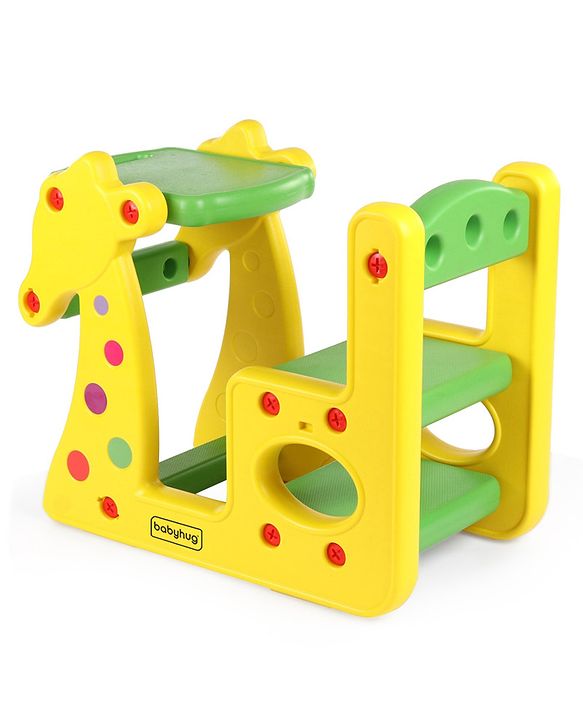 Babyhug Single Seater Giraffe Study Desk For Nursery with Under Seat Storage Easy Assembly  - Yellow & Green