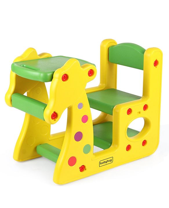Babyhug Single Seater Giraffe Study Desk For Nursery with Under Seat Storage Easy Assembly  - Yellow & Green